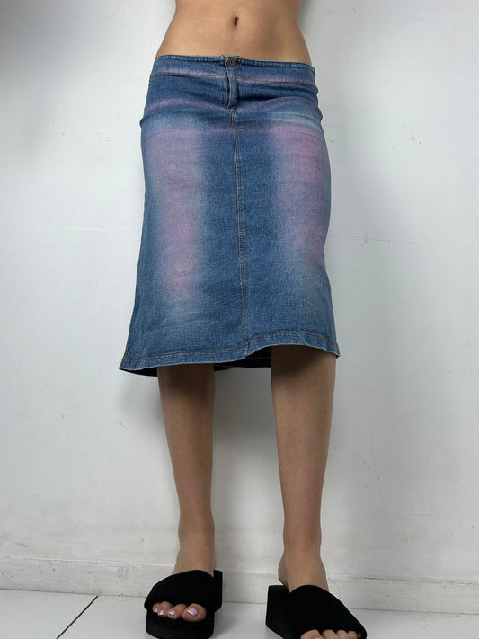 Blue denim low rise mid skirt (S)