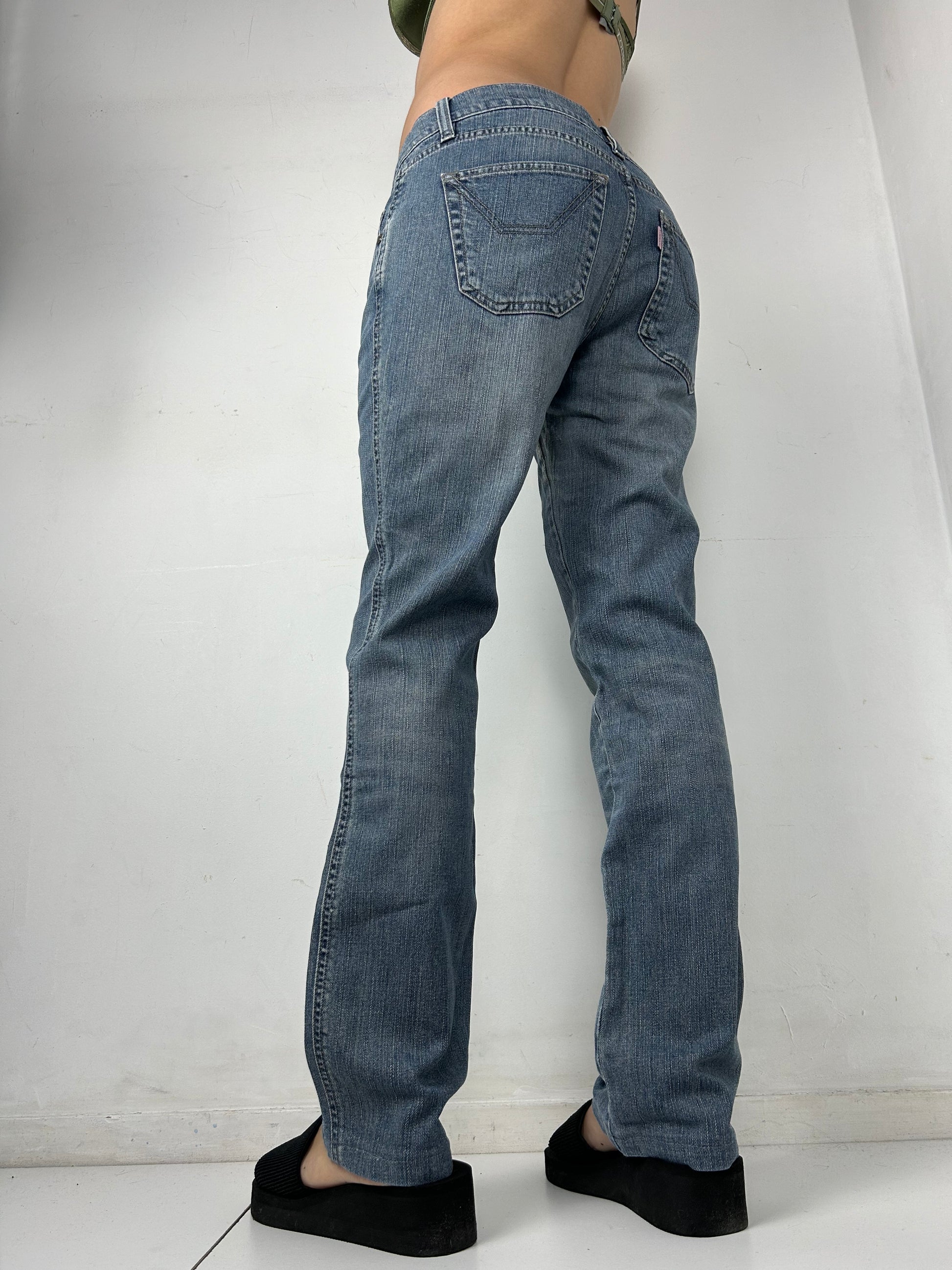 Blue low rise denim baggy pants (S/M)