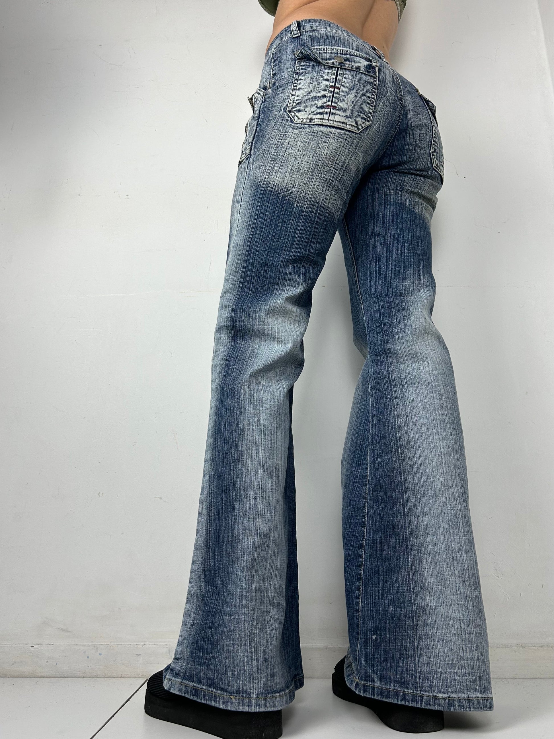 Navy denim low rise flare/ bootcut pants (S/M)