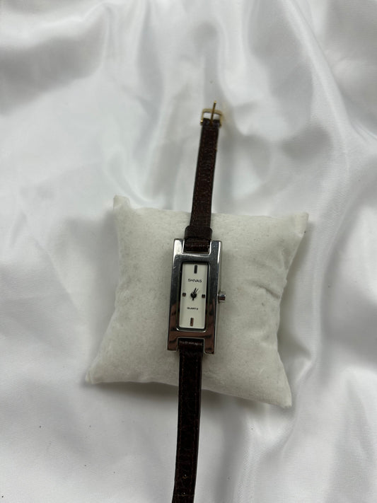 Vintage stainless steel leather bracelet watch jewelry