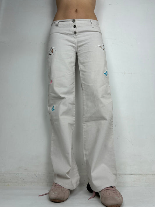 White butterflies low waist baggy pants (M)