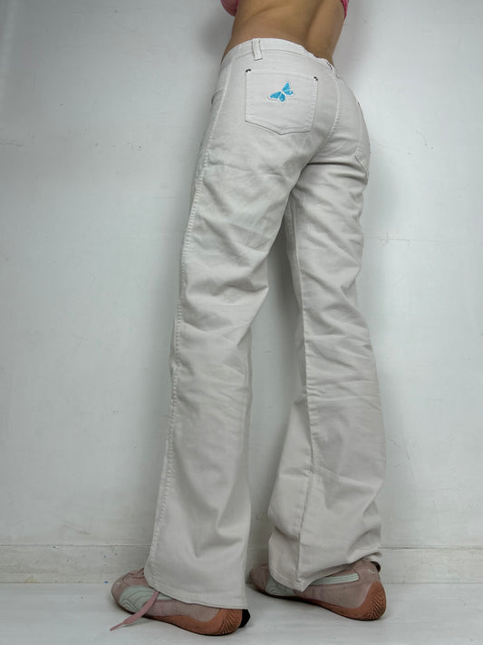 White butterflies low waist baggy pants (M)