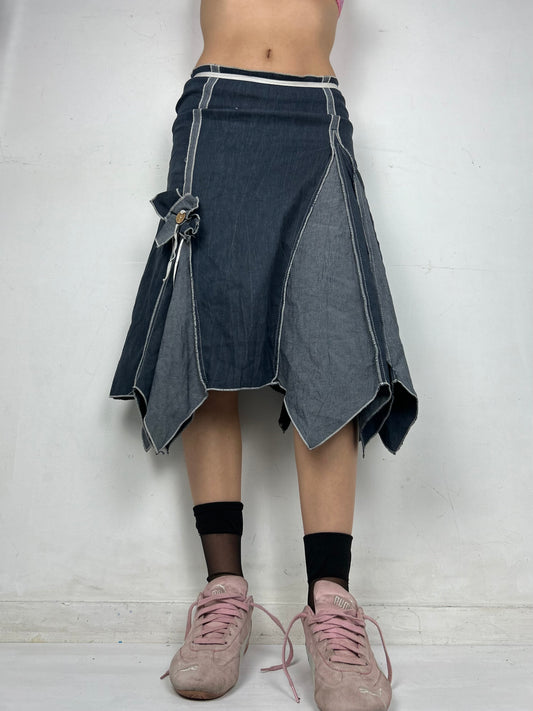 Blue denim asymmetric low rise mid skirt (S/M)