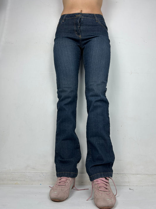 Navy blue low waist bootcut pants (S)