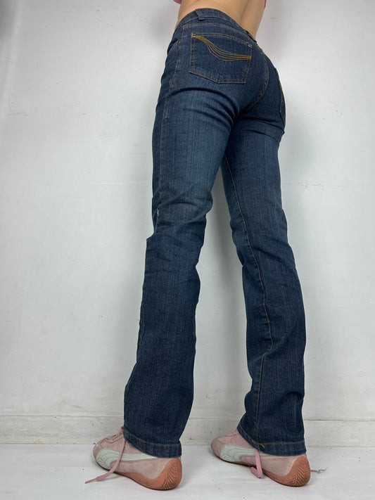 Navy blue low waist bootcut pants (S)