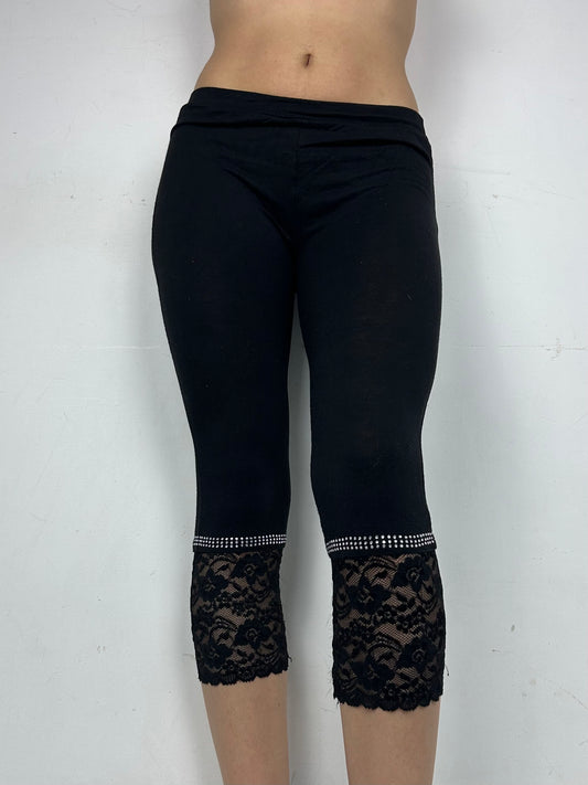 Black low waist leggings capris pants (S)