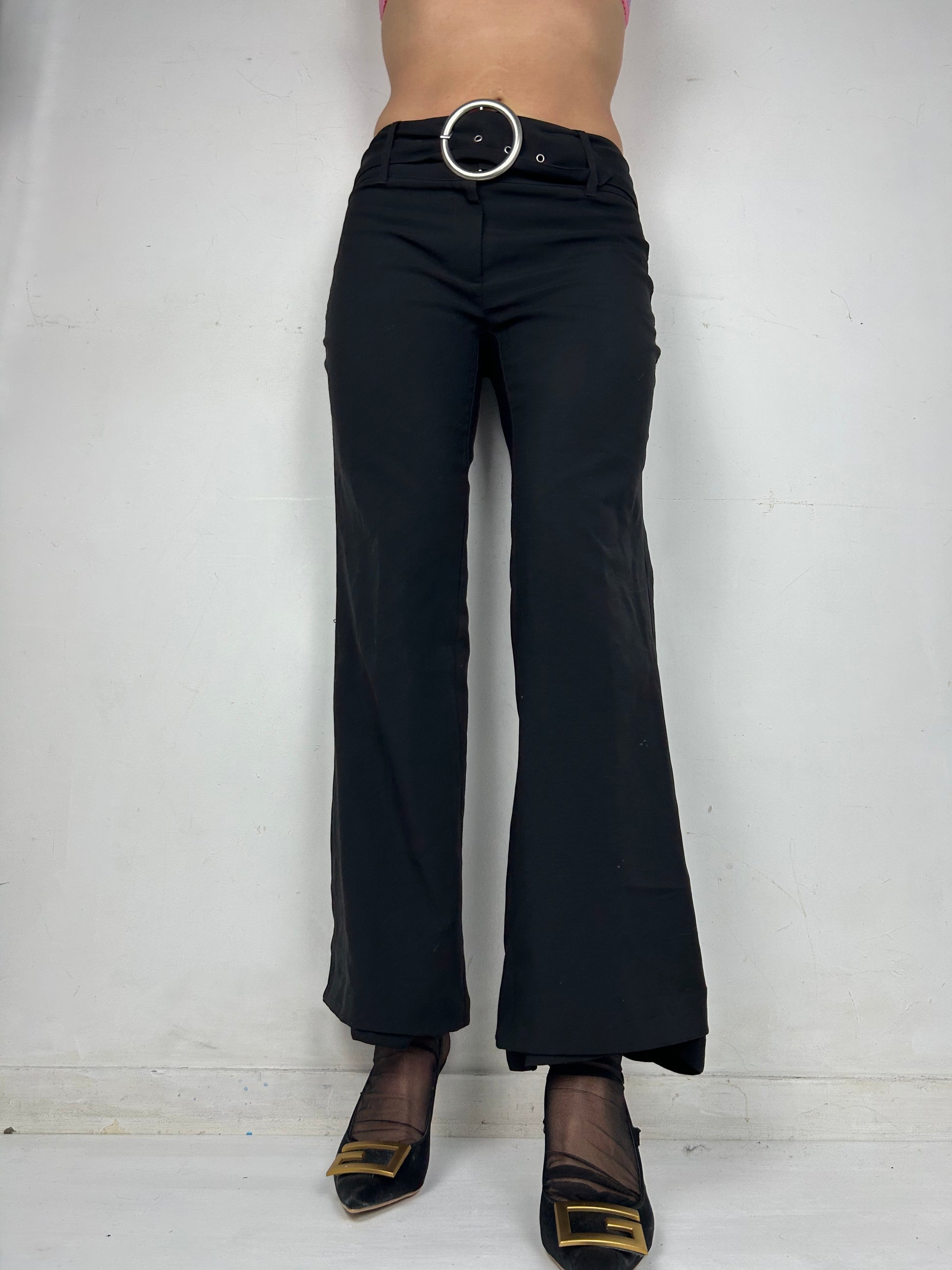 Black low waist belt office pants (S)