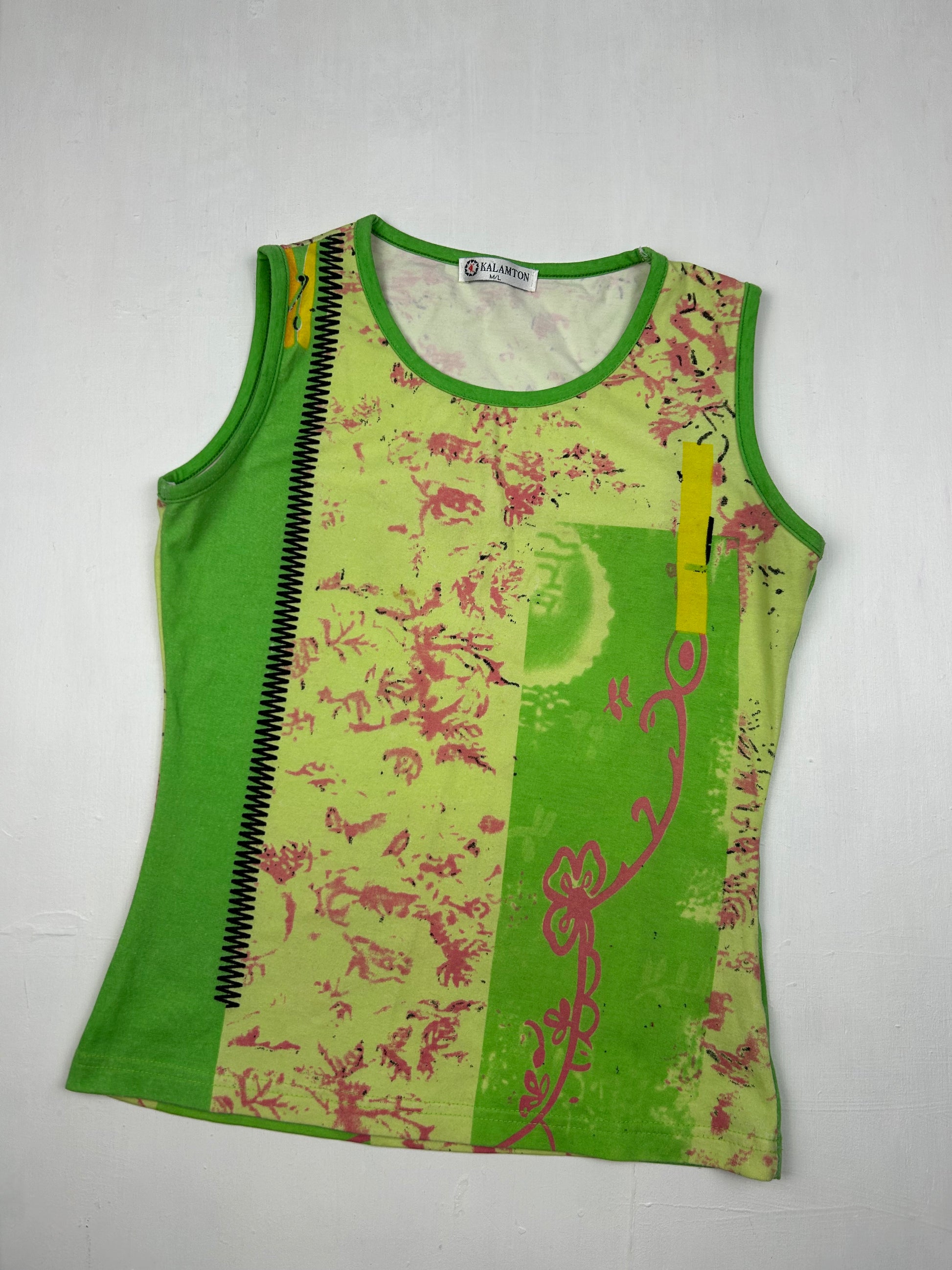 Green graphic print tank top (M)