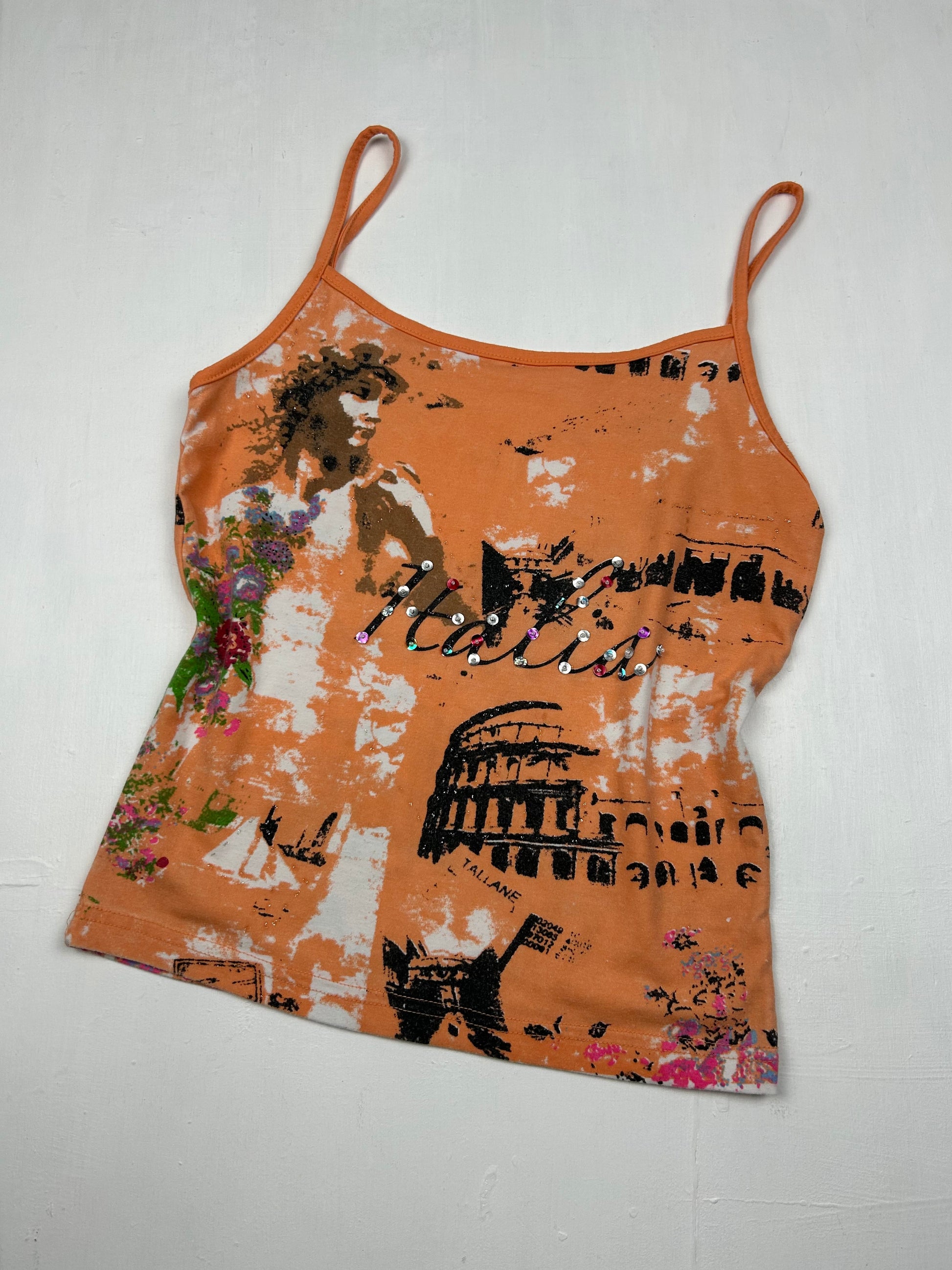 Orange graphic print cami top (S)