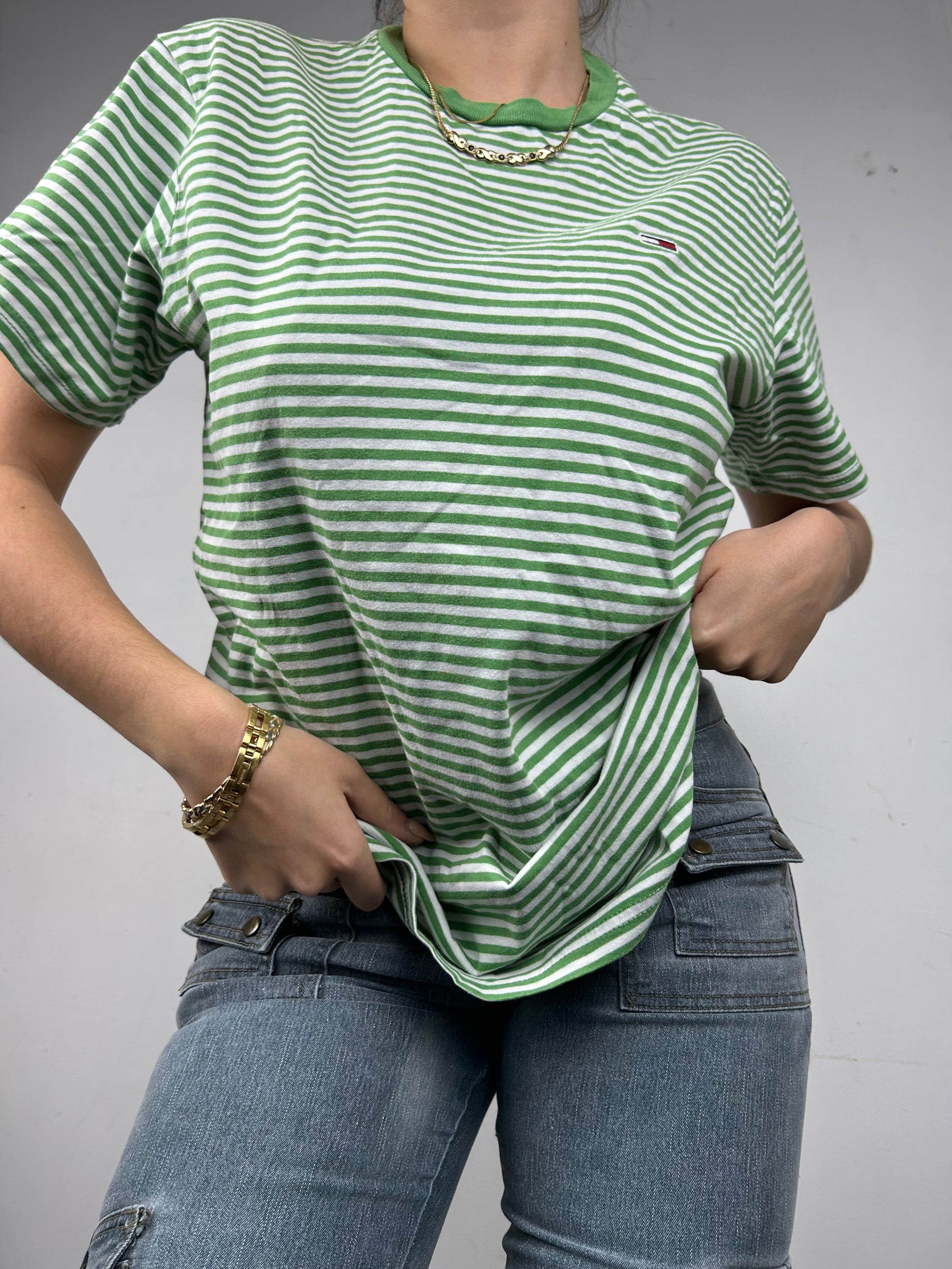 Green striped coton logo tee (XS/S)