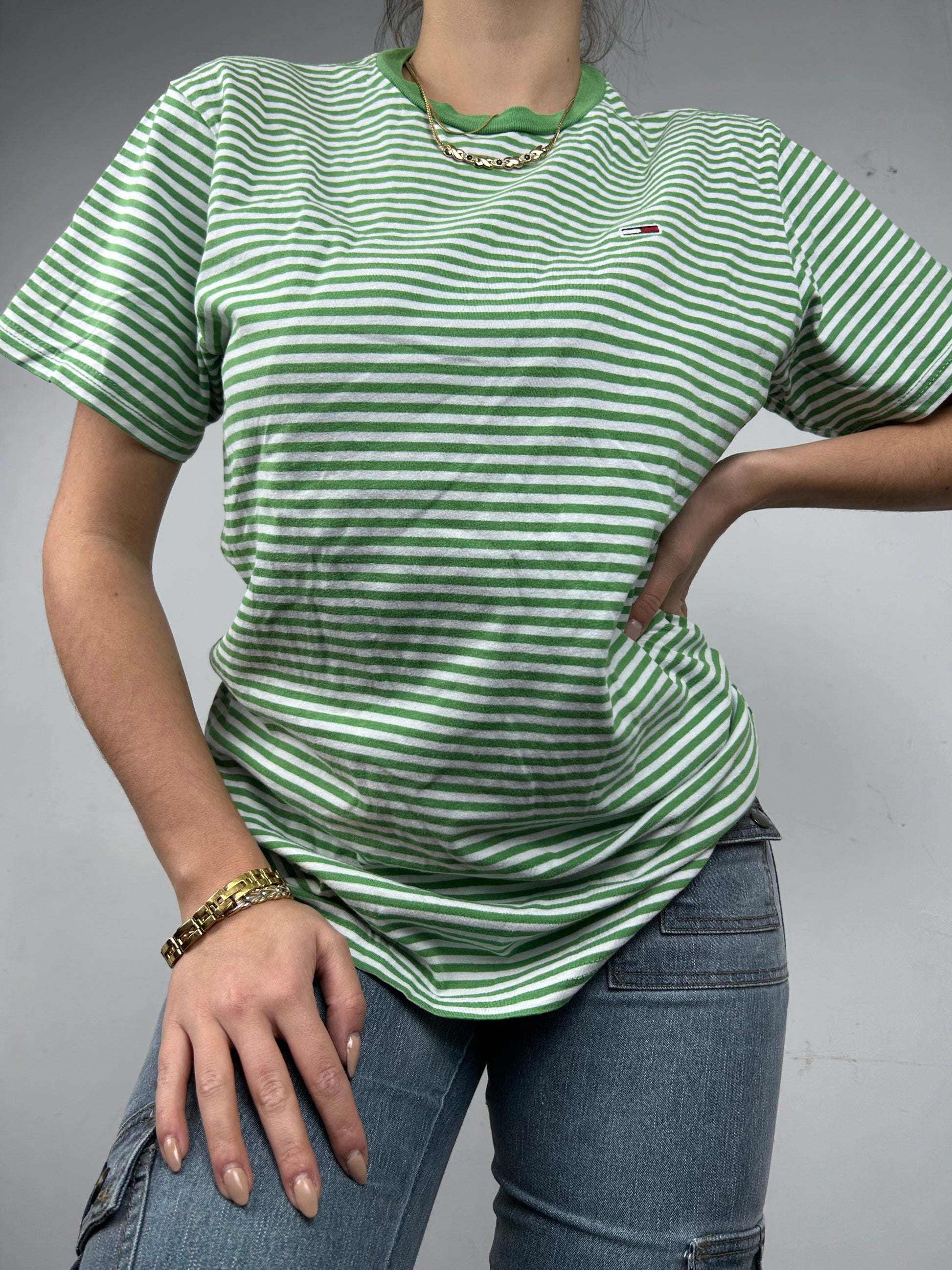 Green striped coton logo tee (XS/S)