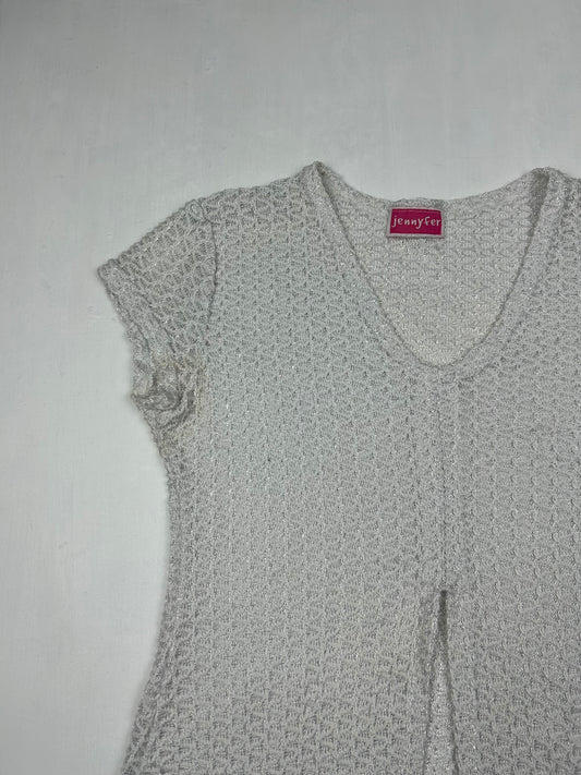 White open front crochet tee (S)