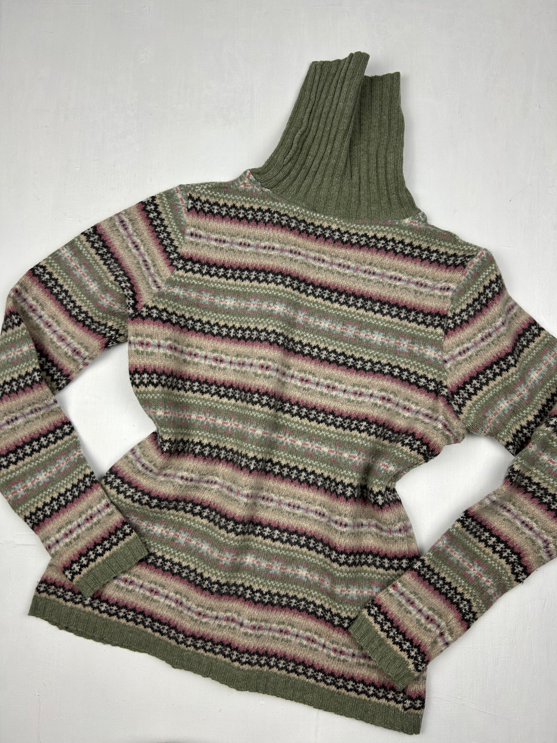 Striped khaki turtleneck wool jumper (S/M)