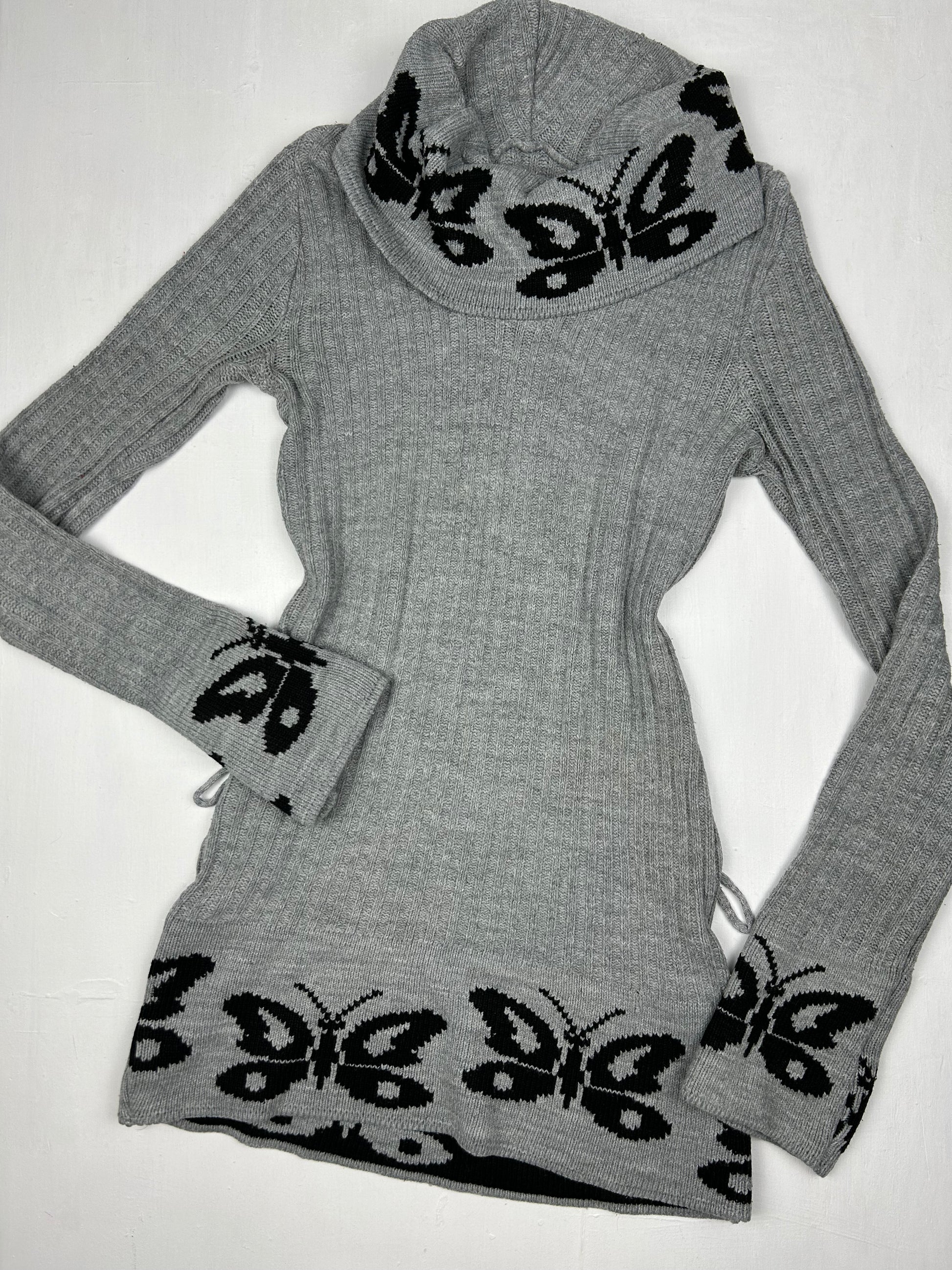 Grey butterfly print turtleneck jumper (S/M)