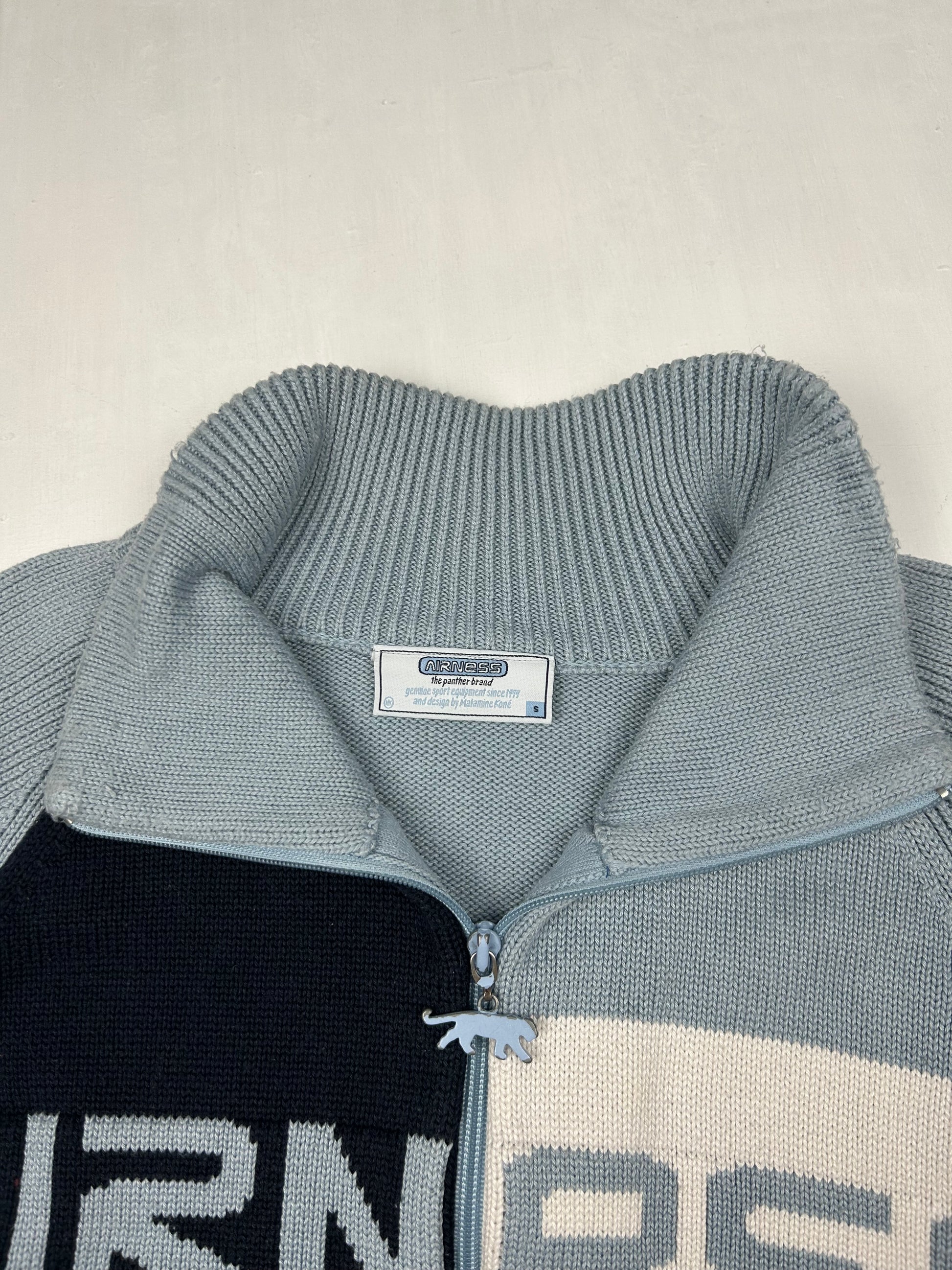 Baby blue logo zip up cardigan jumper (L)