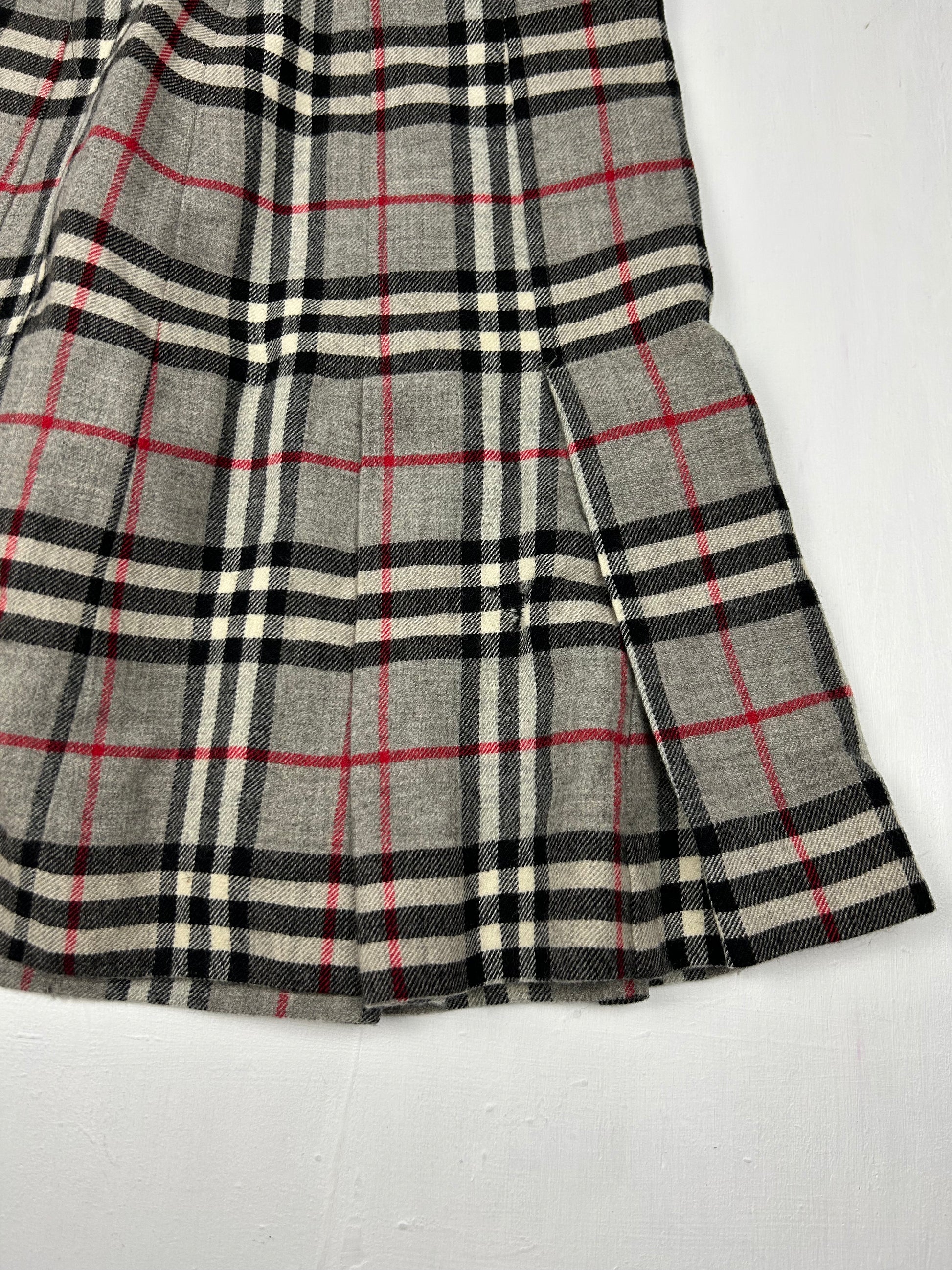 Grey check print wool  pleated skirt (S/M)