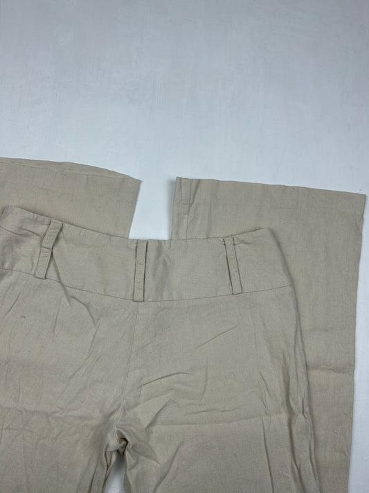 Beige linen low rise bootcut /flare office pants (S)