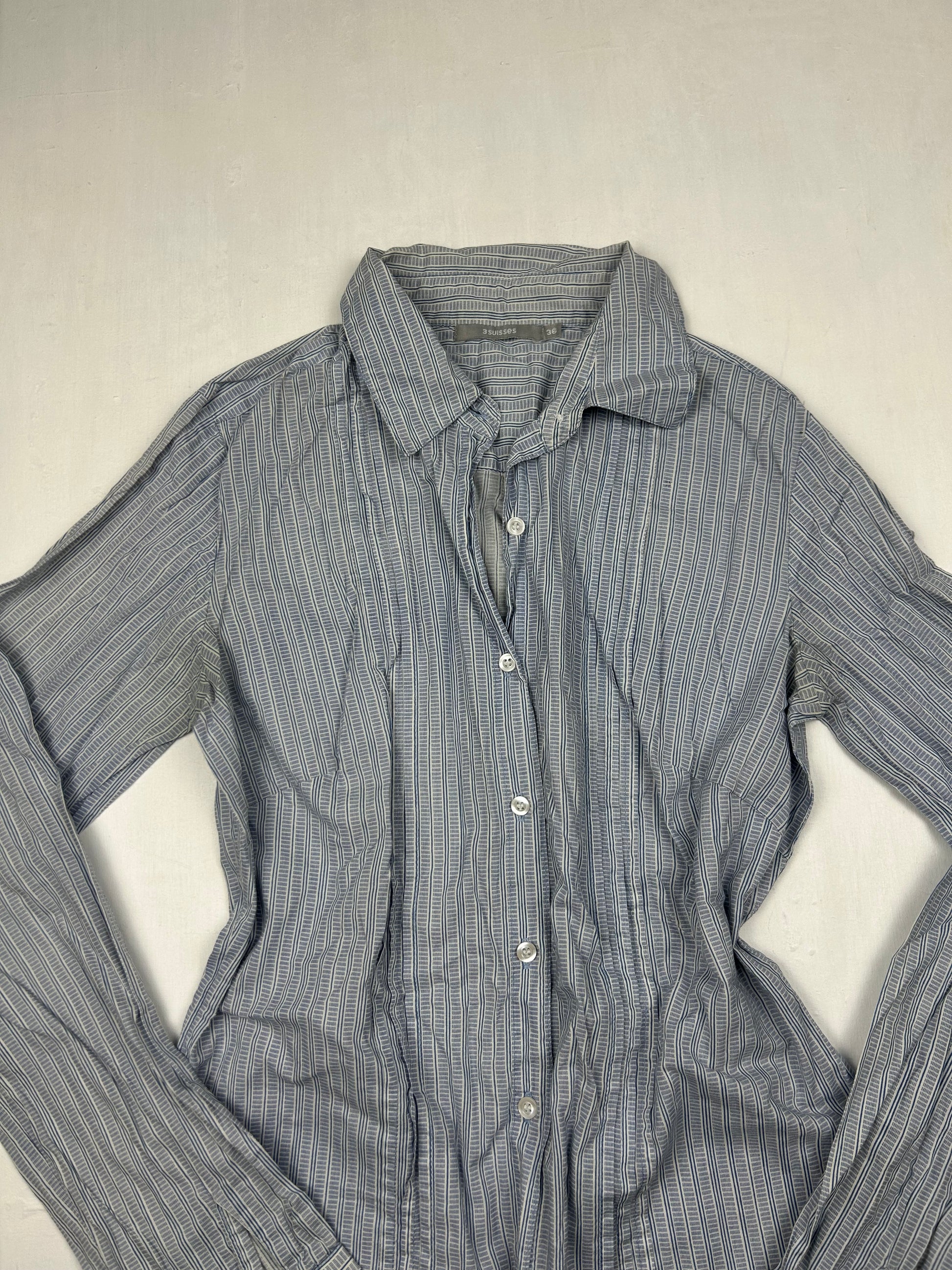 Baby blue striped cotton long sleeves shirt (S)