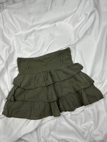 Khaki cotton mini / micro low rise pleated skirt (S)