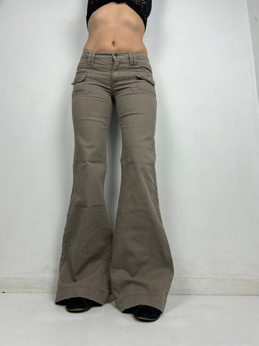 Khaki denim low waist bootcut / flare pants (S)