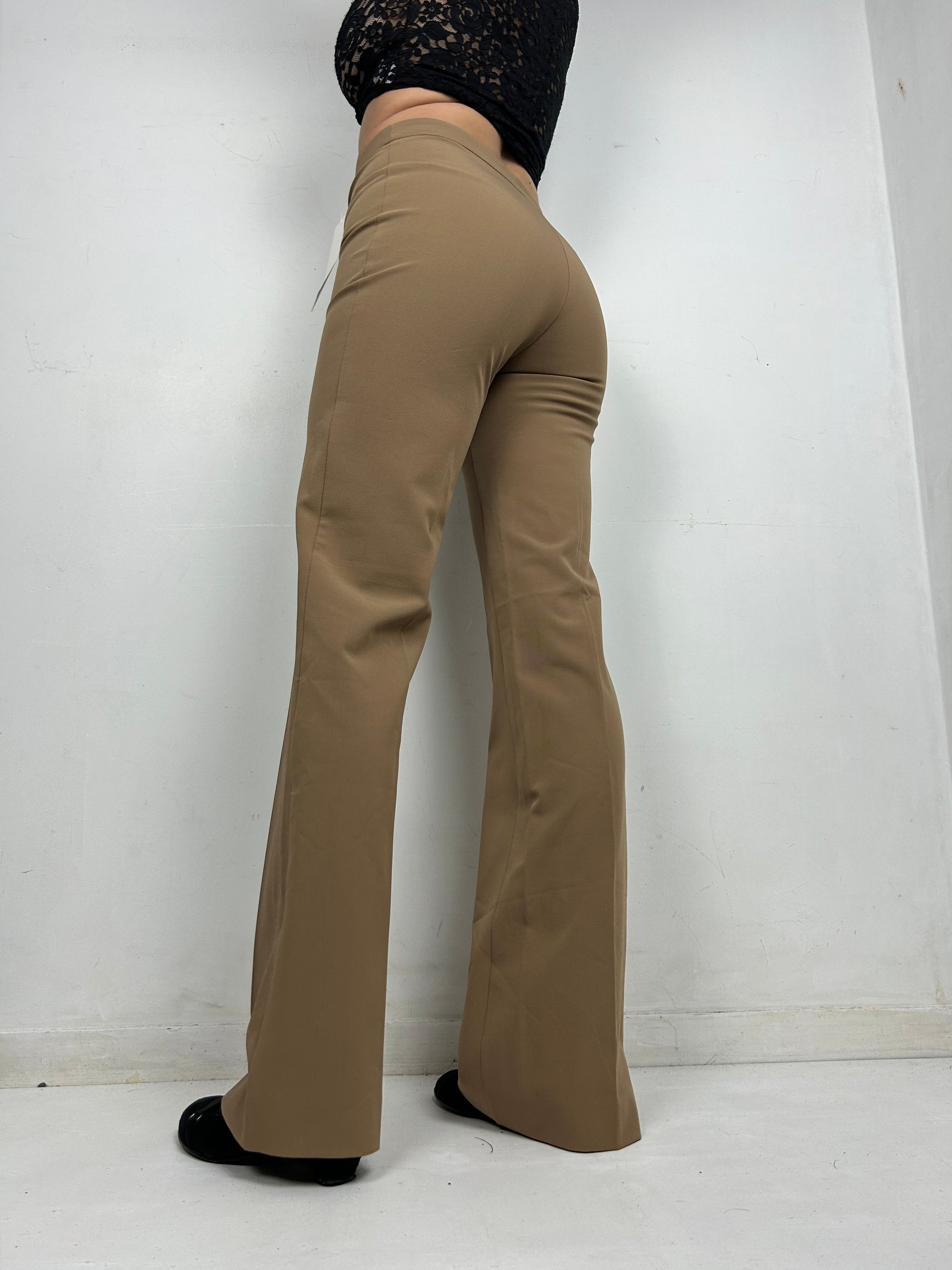 Beige office low waist flare / bootcut pants (S)