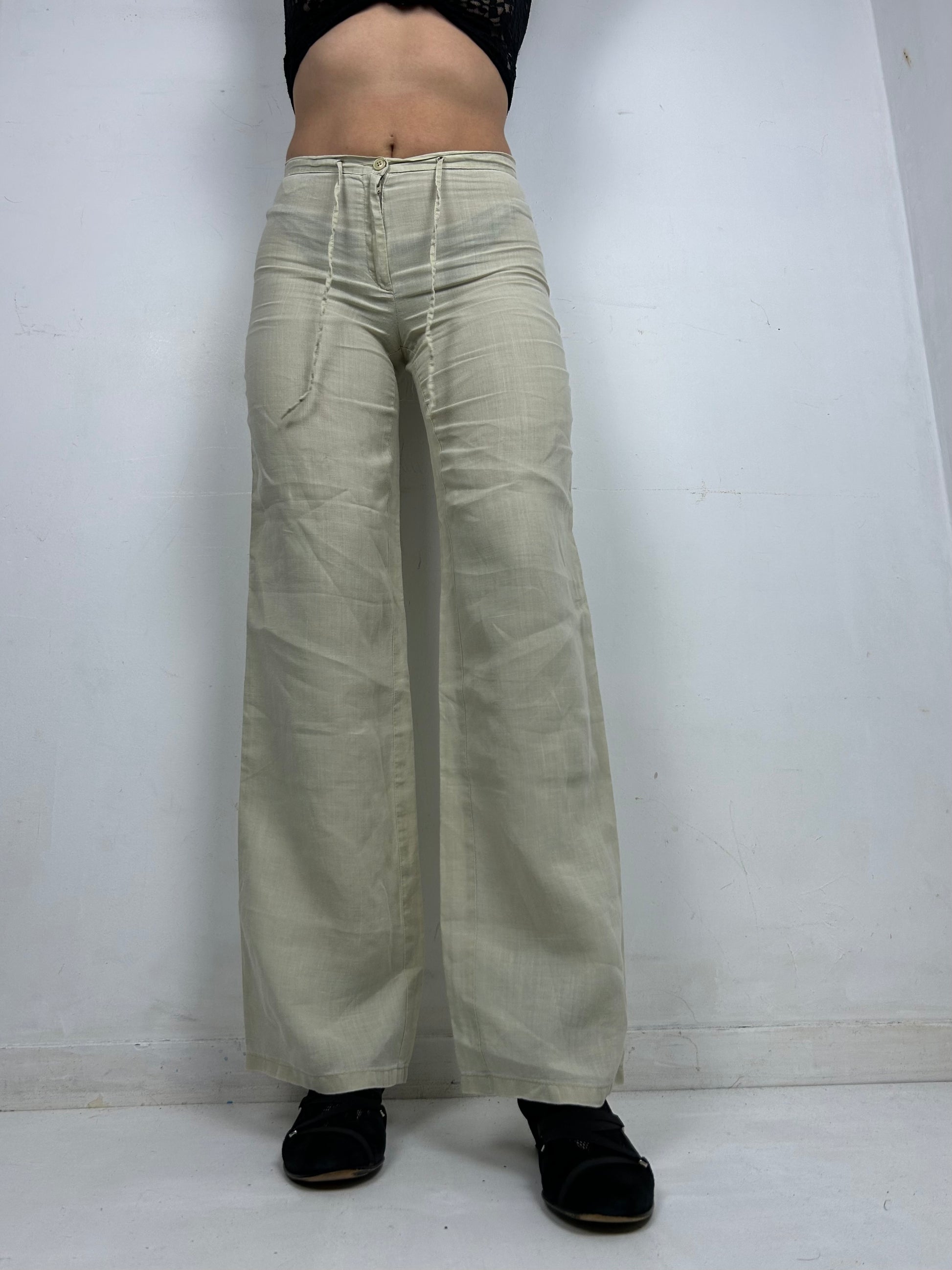 Beige cream low waist baggy linen pants (M)