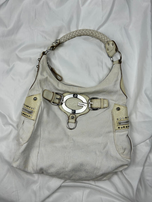 White monogram buckle uni shoulder bag