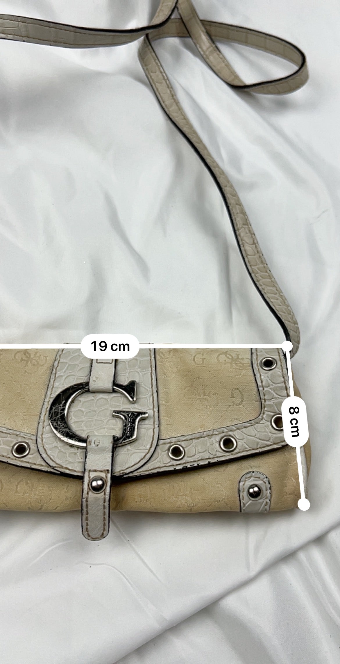 White cream monogram mini wallet crossbody bag