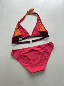 Orange & pink patchwork y2k vintage bikini set (M)