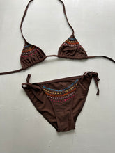 Load image into Gallery viewer, Brown embroidered adjustable y2k vintage bikini set (M)