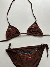 Load image into Gallery viewer, Brown embroidered adjustable y2k vintage bikini set (M)