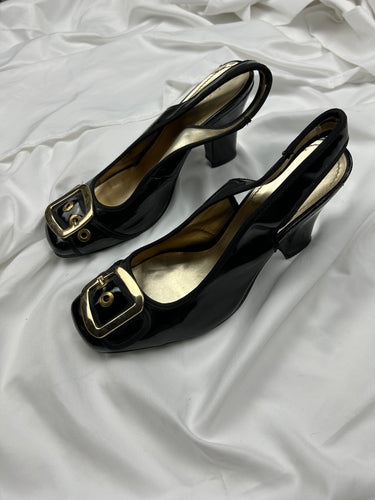 Black buckle belt square heels shoes (39)