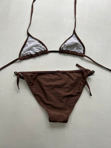 Brown embroidered adjustable y2k vintage bikini set (M)