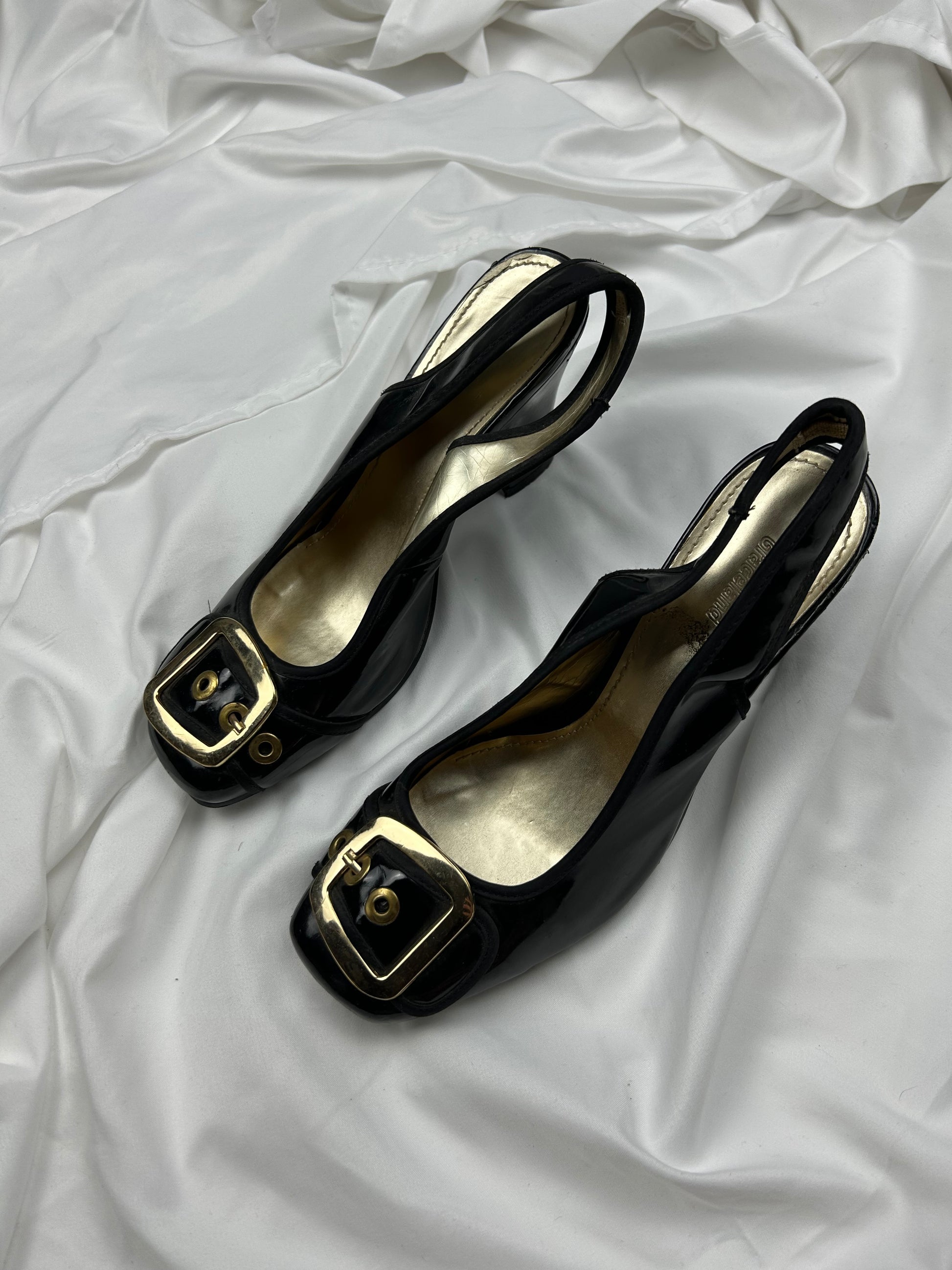 Black buckle belt square heels shoes (39)