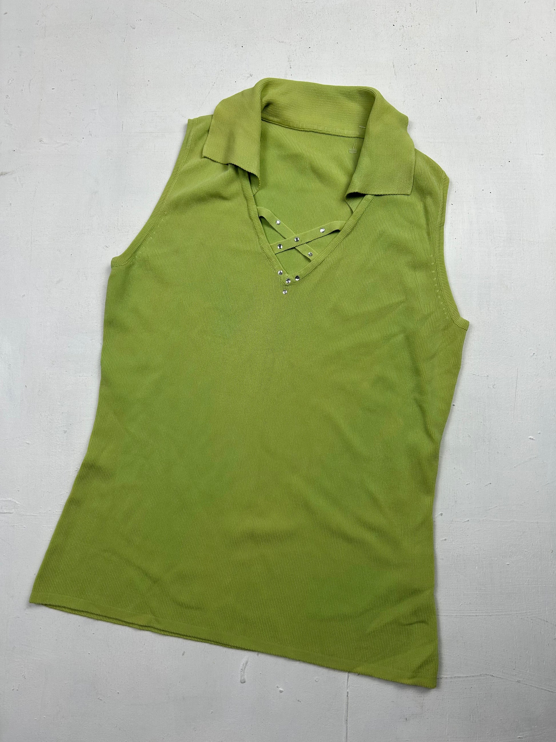 Green polo neck knitted tank top (S/M)