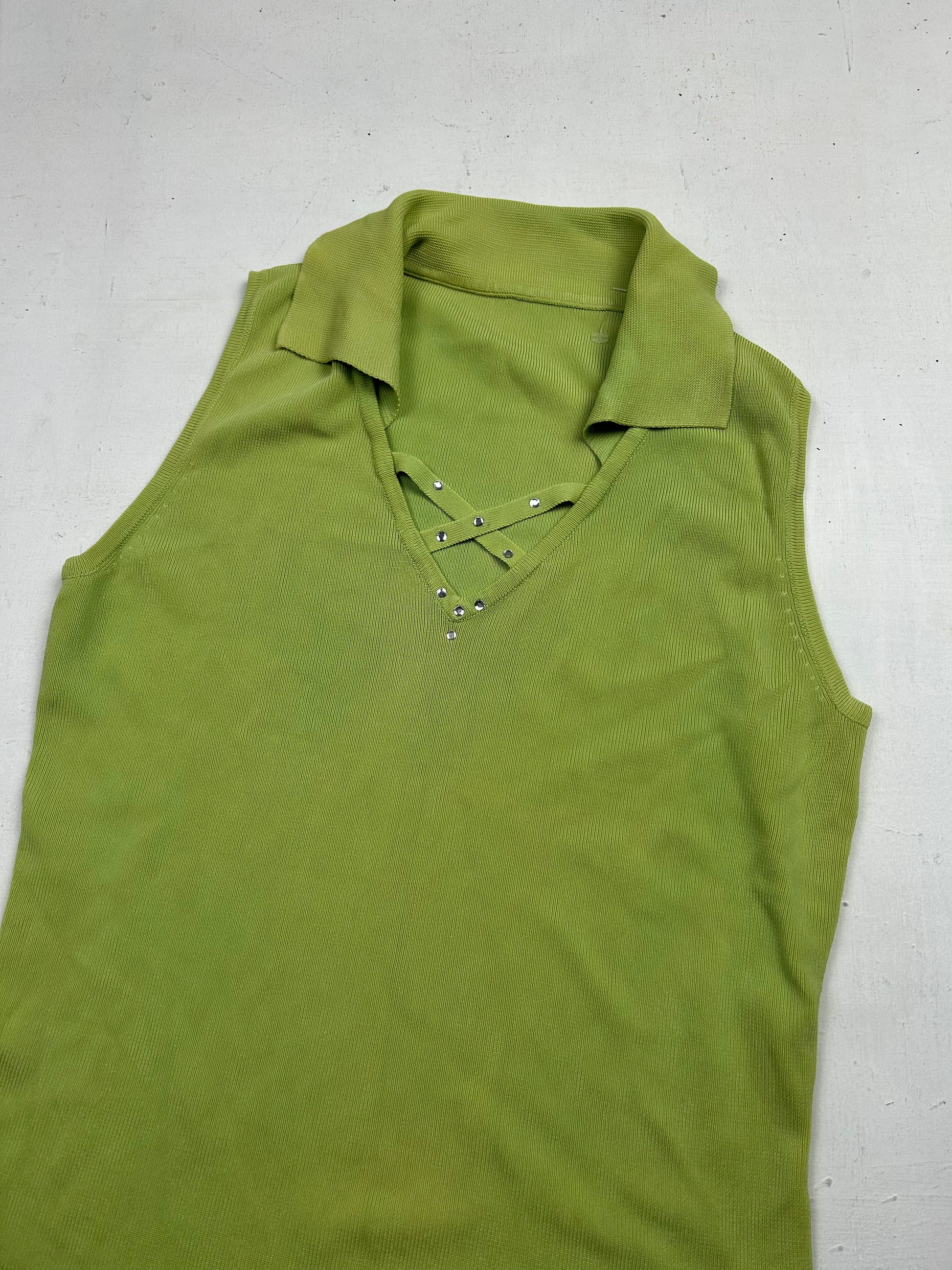 Green polo neck knitted tank top (S/M)