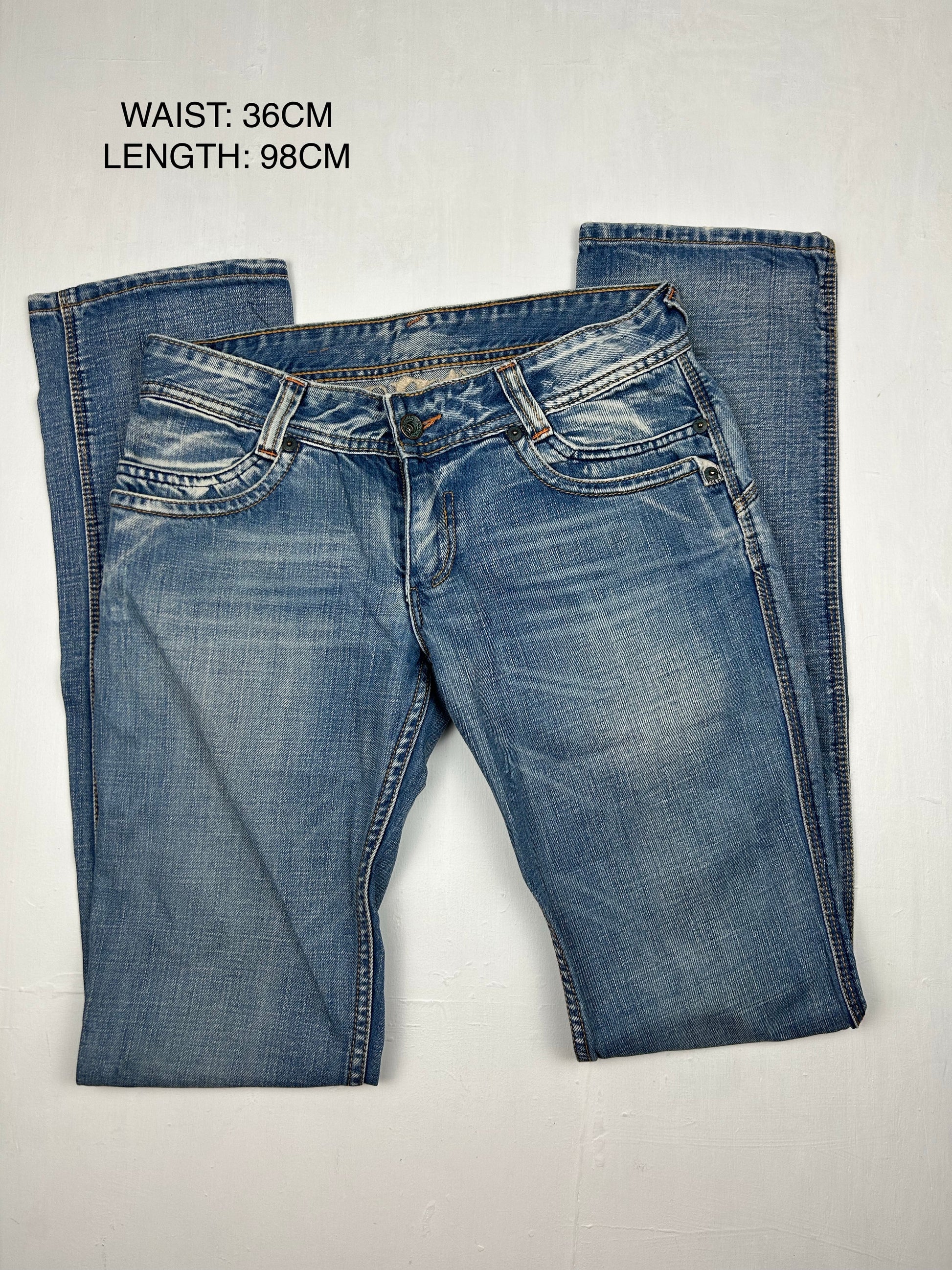 Blue denim low rise bootcut denim pants (S)