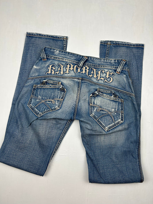 Blue denim low rise bootcut denim pants (S)