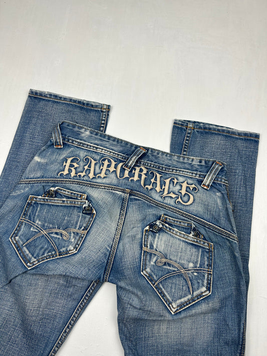 Blue denim low rise bootcut denim pants (S)