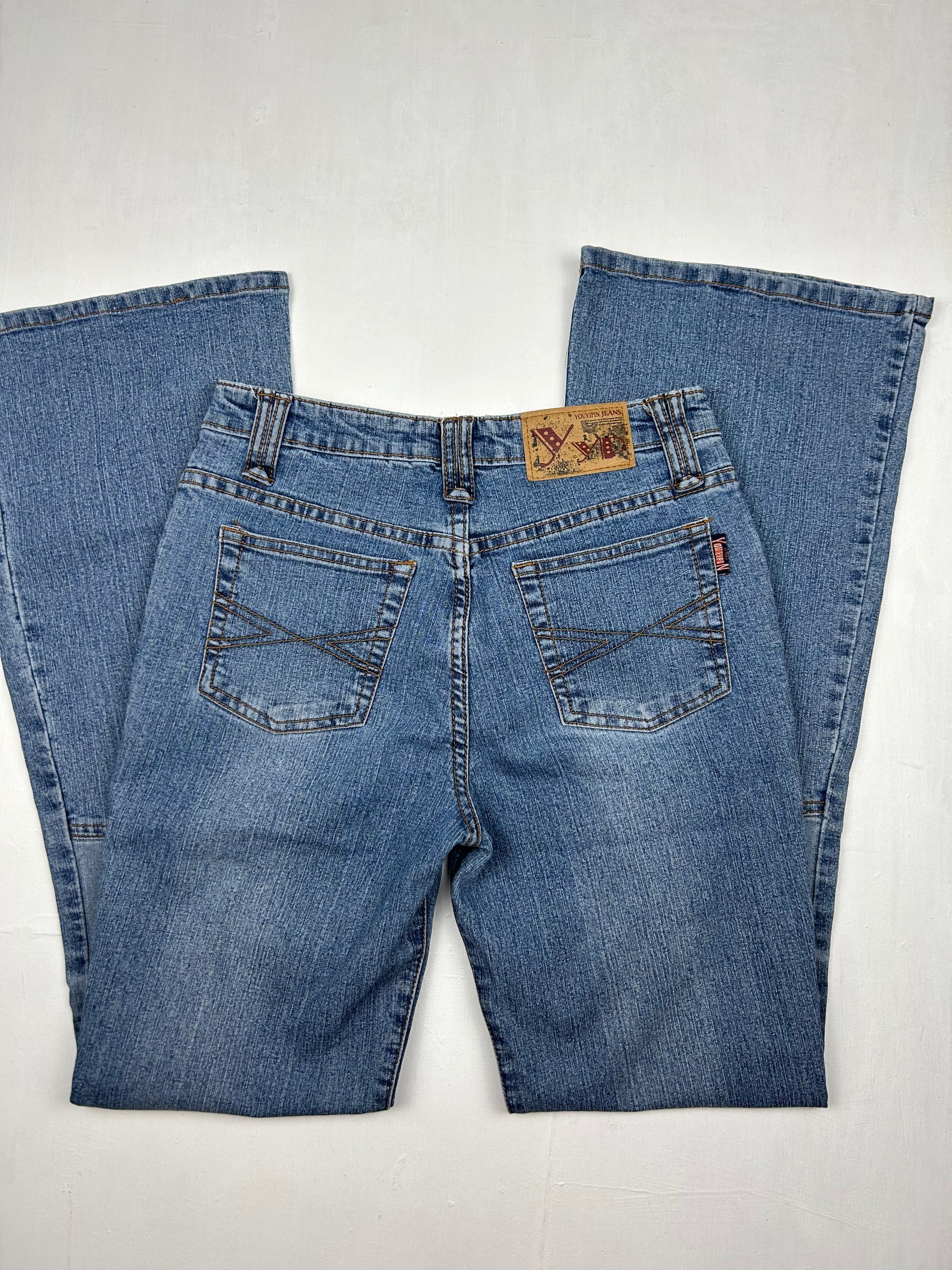 Navy blue low rise bootcut denim pants (S)