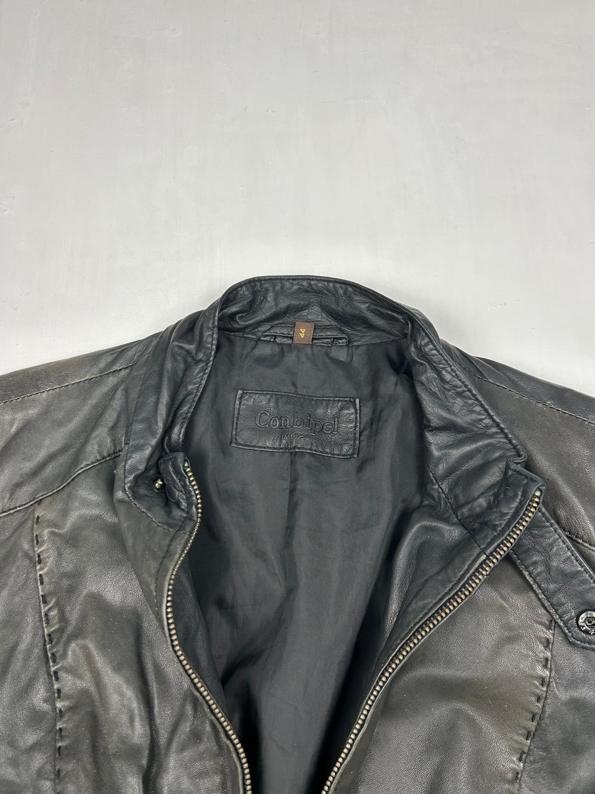 Brown 100% real leather zip up  biker  jacket (S/M)