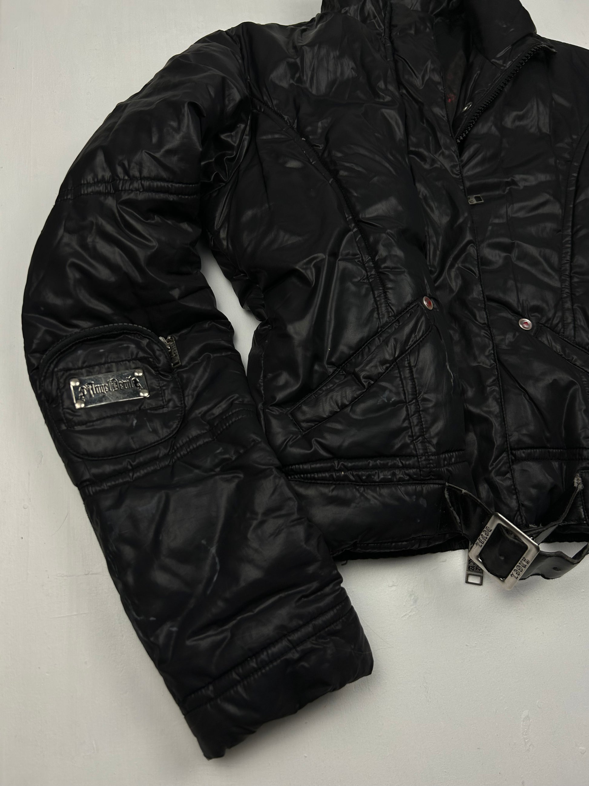 Black zip up winter puffer biker jacket (S/M)