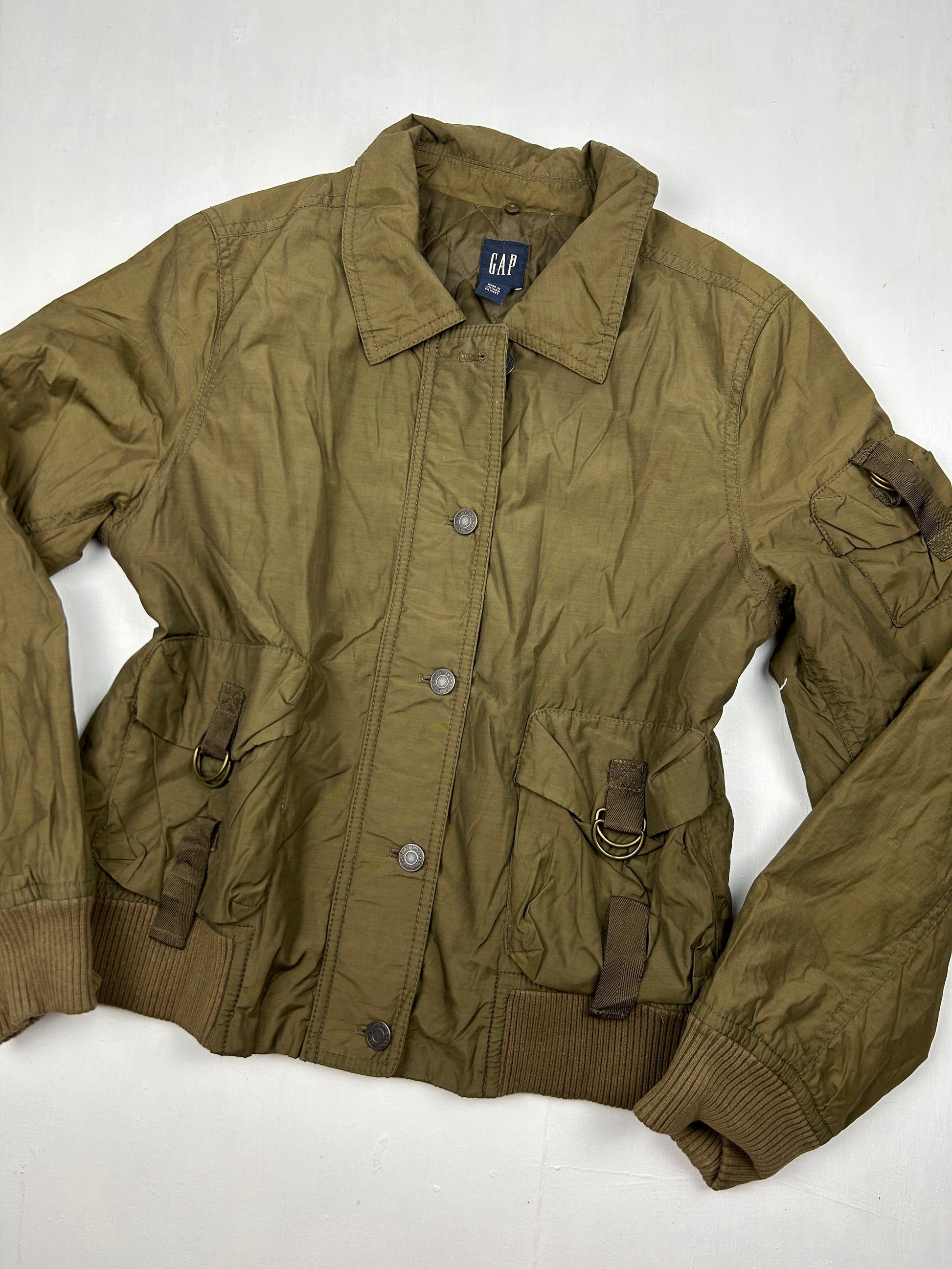 Khaki utility zip up biker jacket (S/M)