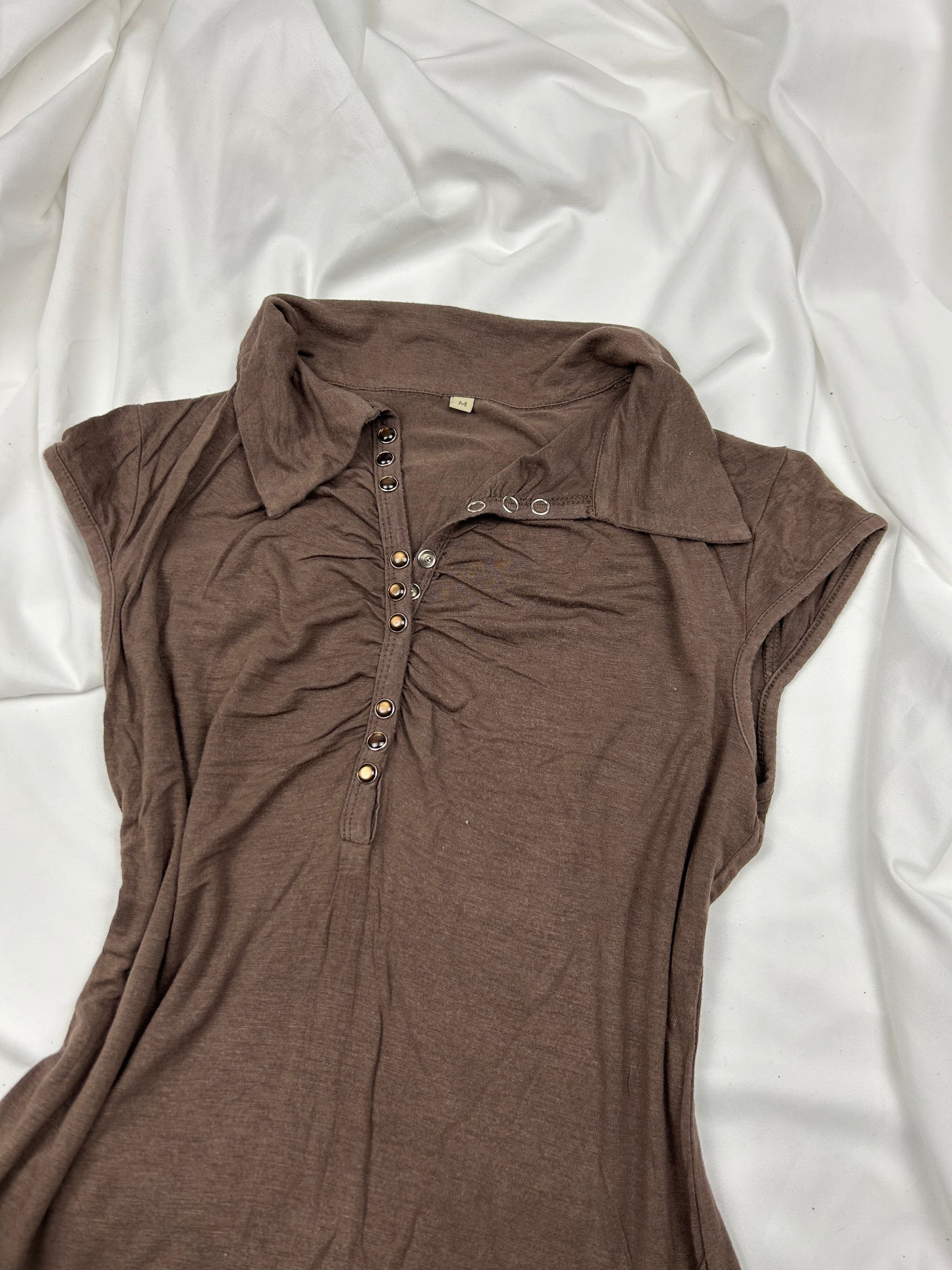 Brown stretchy polo tee (S/M)