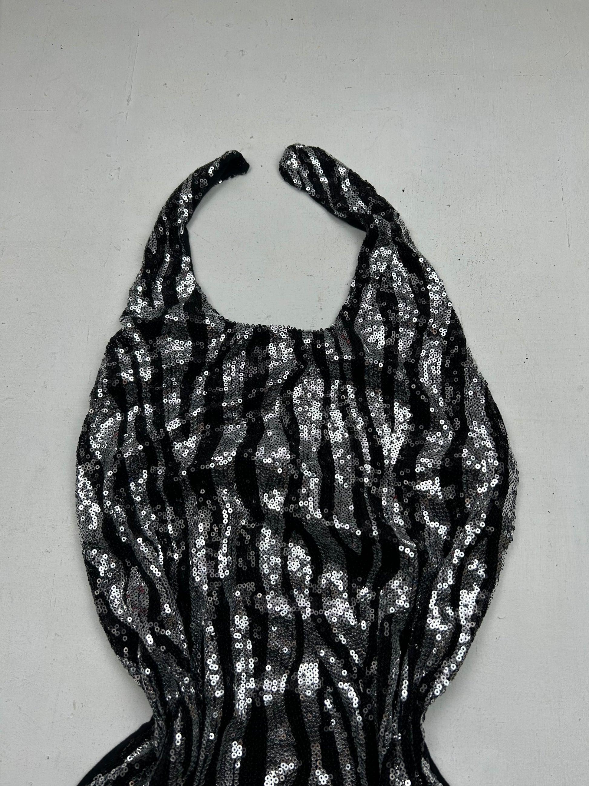 Silver zebra print sequins halter top (S/M)