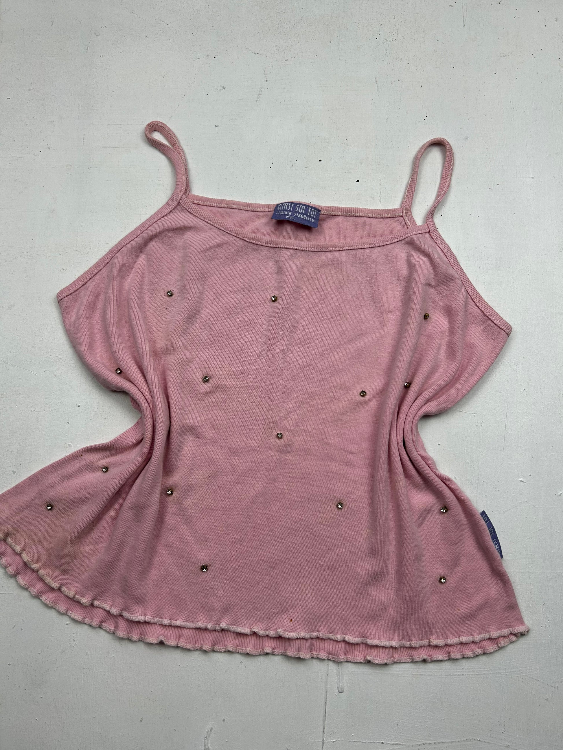 Pink strass coton cami top (L)