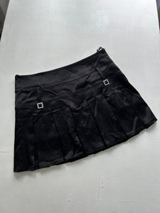 Black silk low rise mini pleated skirt 90s y2k vintage (M)