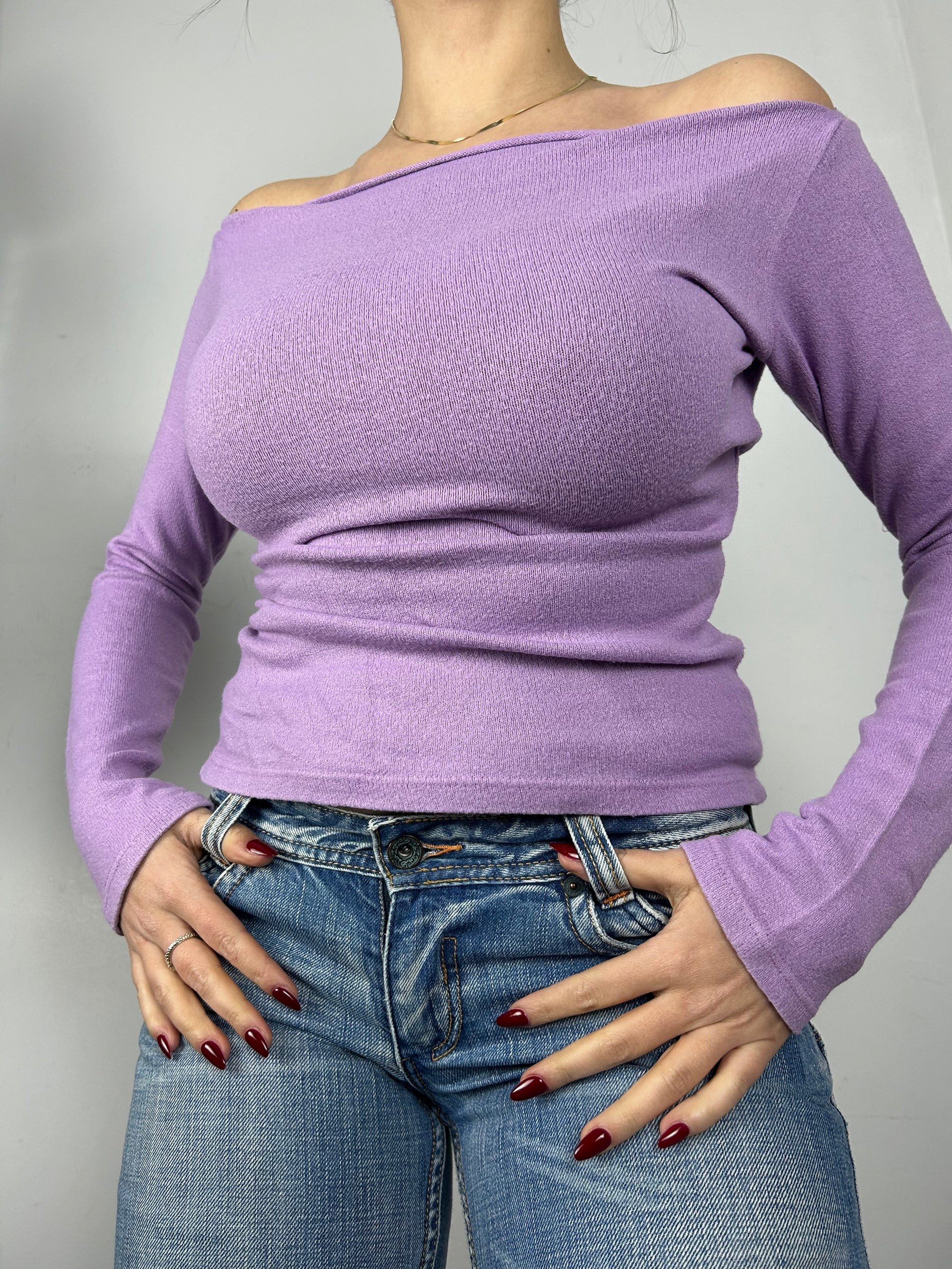 Lilac bardot tight jumper (S/M)