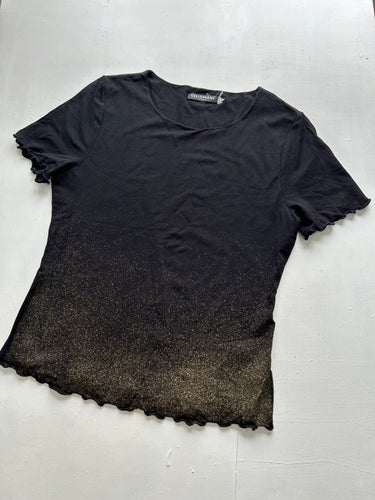 Black gold glitters stretchy mesh doubled tee  90s y2k vintage (S/M)