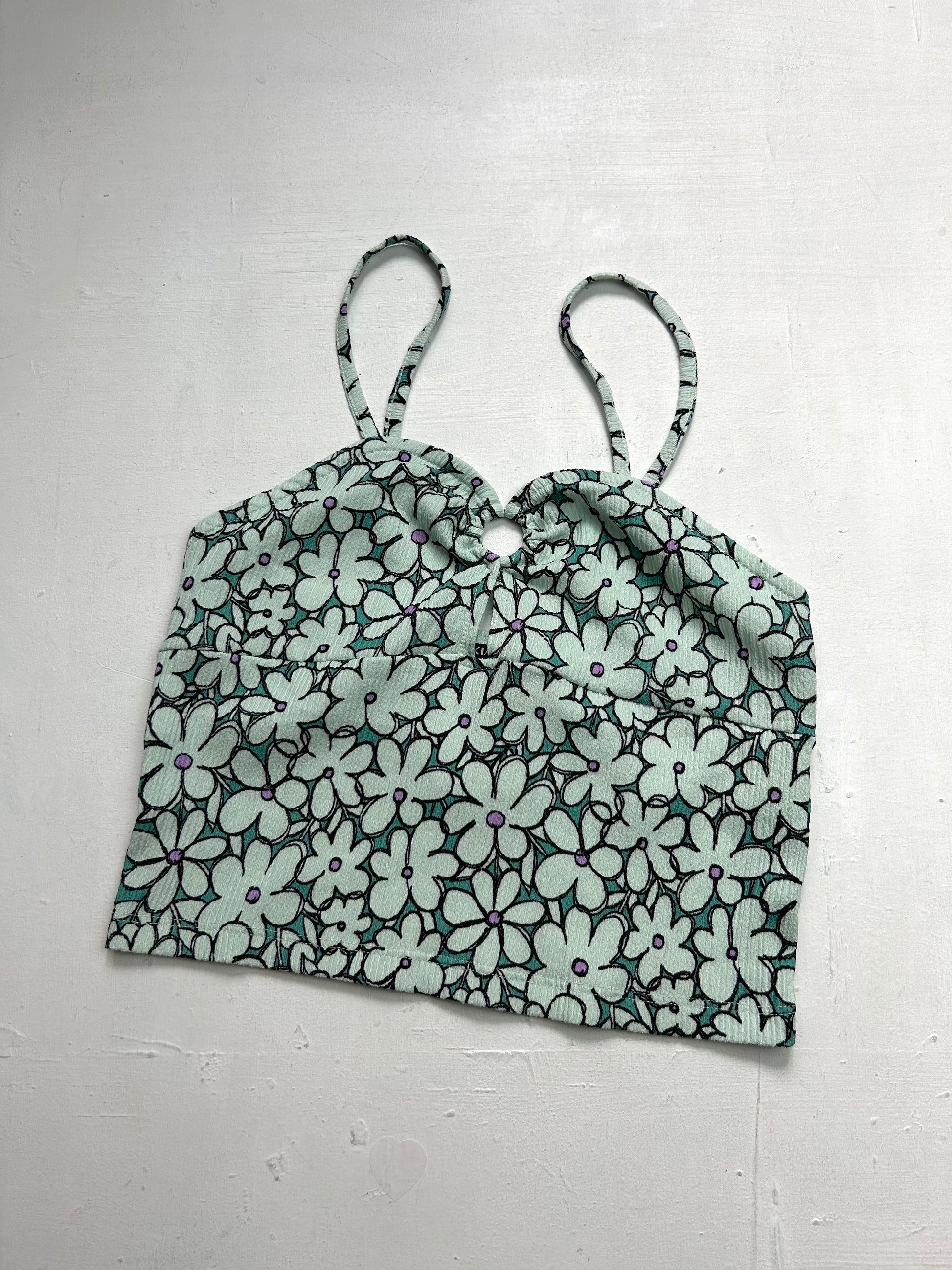 Floral print green y2k cropped cami top (XS/S)